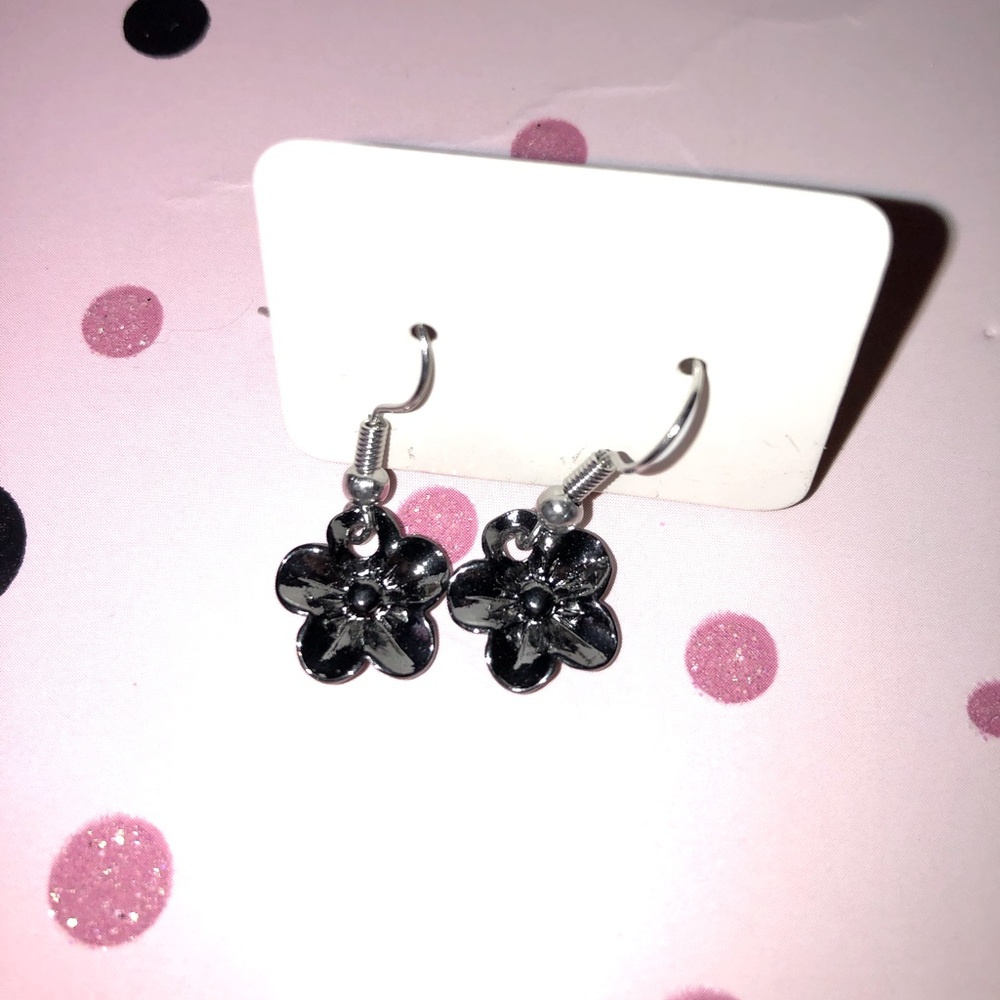 Gun metal flower dangles handmade